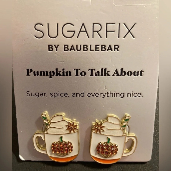 BAUBLEBAR Pumpkin to Talk About Fall Autumn Spice Mug Cup Shiny Earrings NEW NWT - Picture 1 of 3